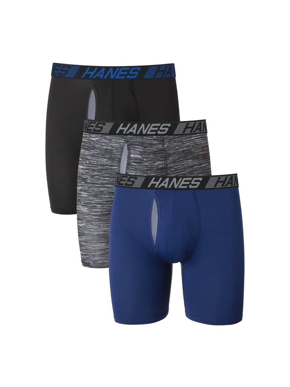 Hanes Men's 3-Pack Boxer Briefs - Black, Heather Gray, Blue